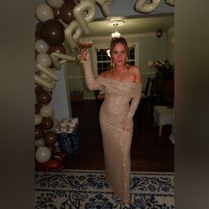 Meshki Marcel Diamante Maxi Dress Nude